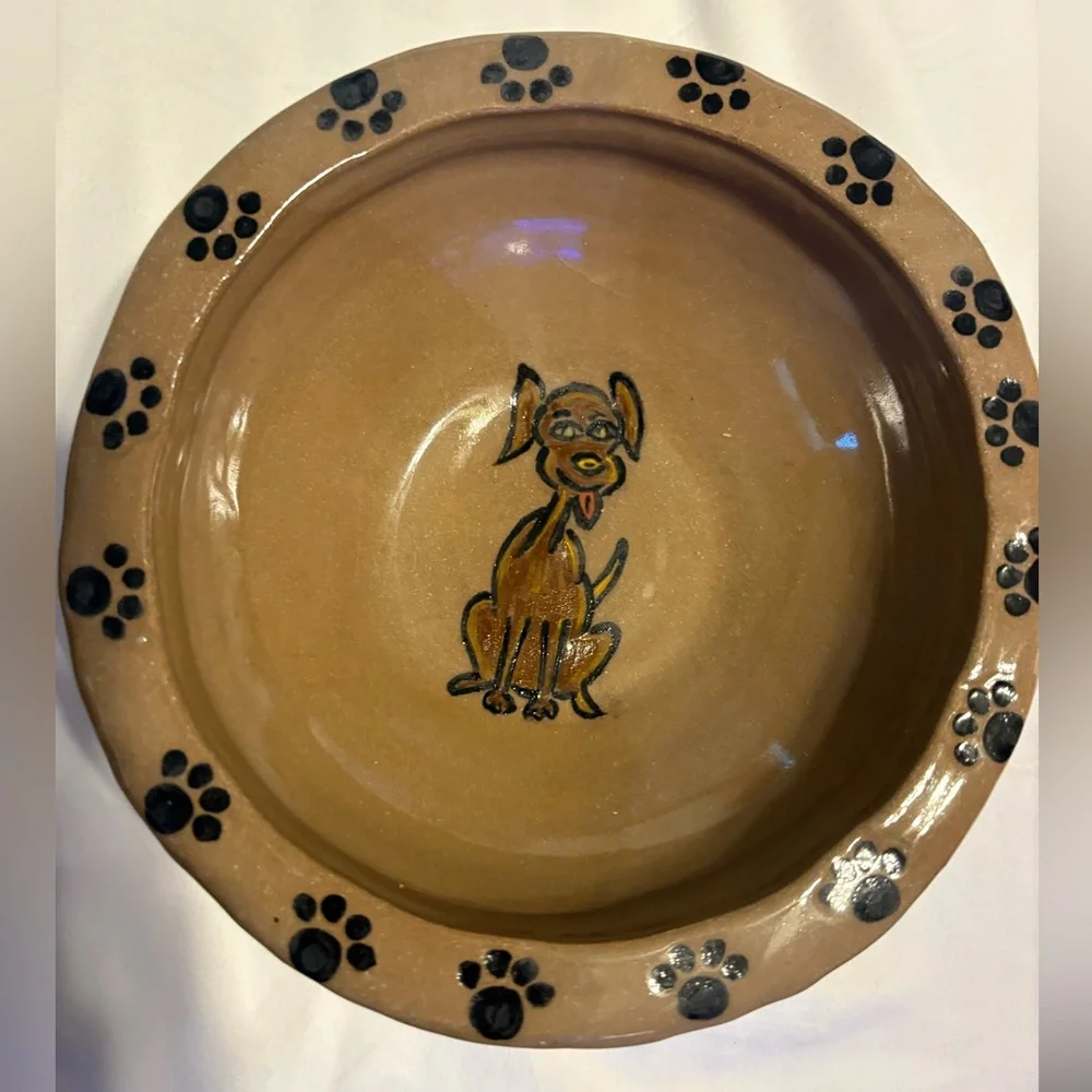 Stoneware Art Pottery-- grey and blue Dog Food Bowl